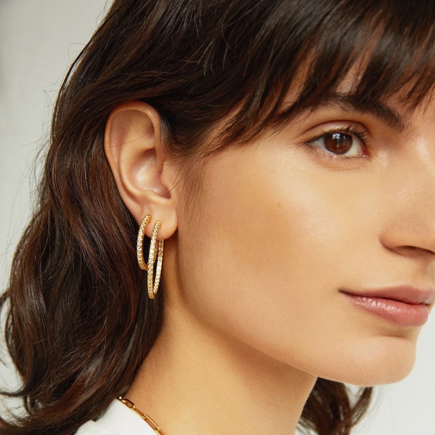 35mm Lab Grown White Sapphire Hoop Earrings