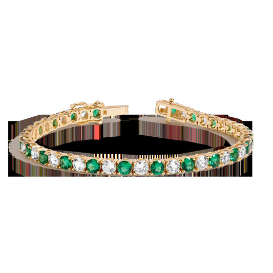 Lab Grown White Sapphire and Green Emerald Alternating Tennis Bracelet