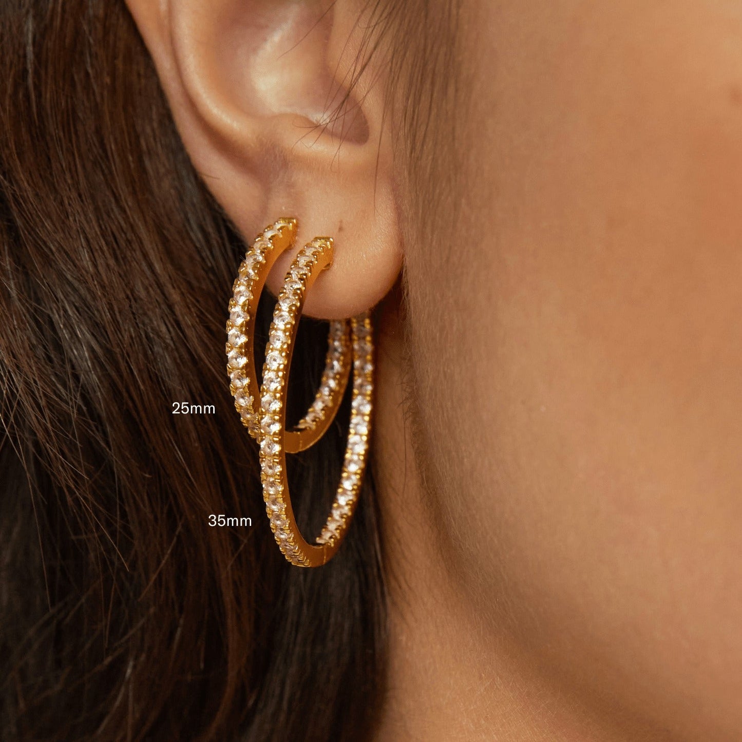 35mm Lab Grown White Sapphire Hoop Earrings