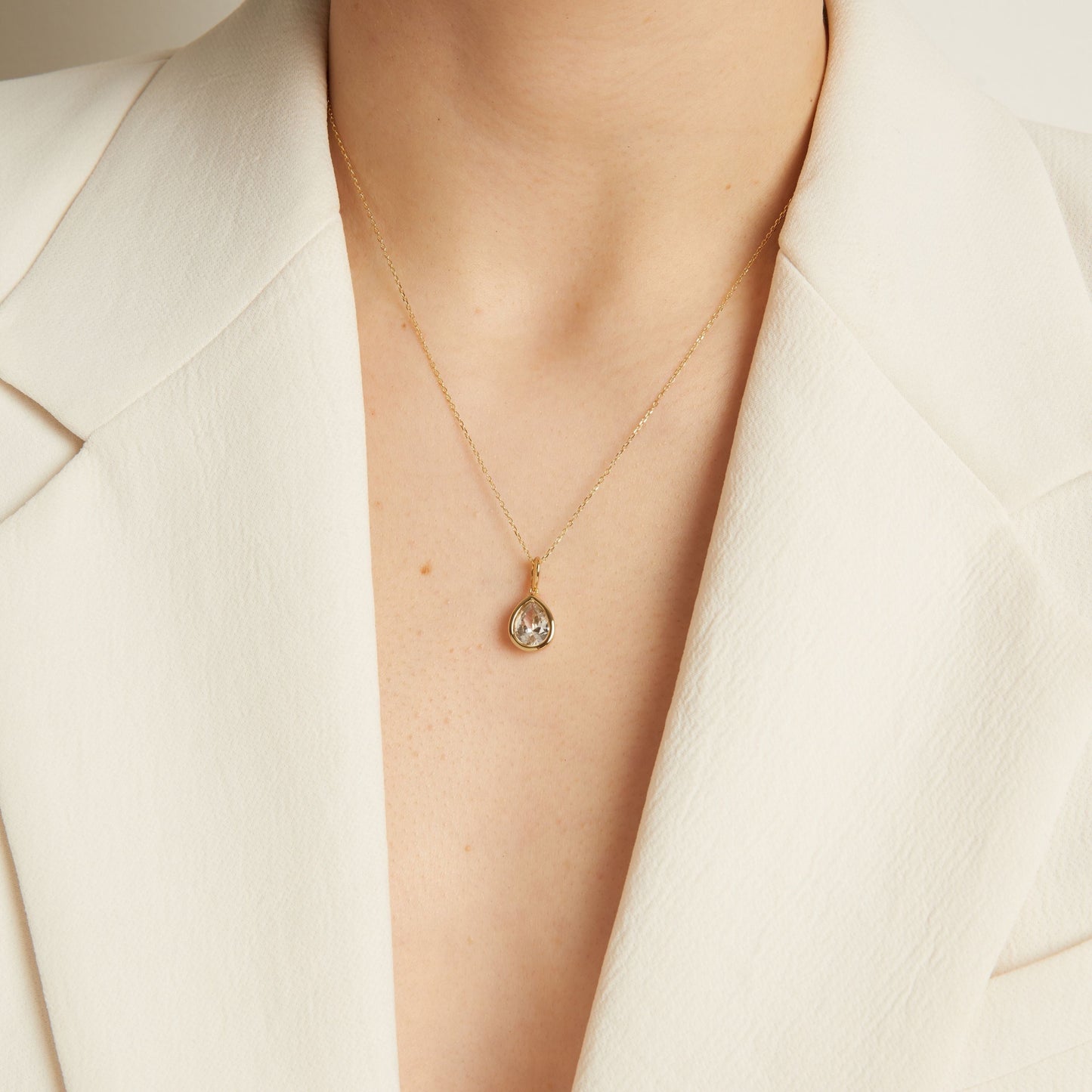 Pear Lab Grown White Sapphire Bezel Pendant