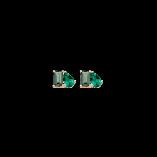 Toi et Moi Gemstone Mini Classic Earring - Green Tourmaline & Green Emerald