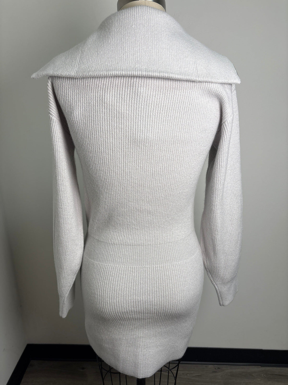 New Steve Madden Gray Rowena Long-Sleeve Ribbed Sweater Dress, S