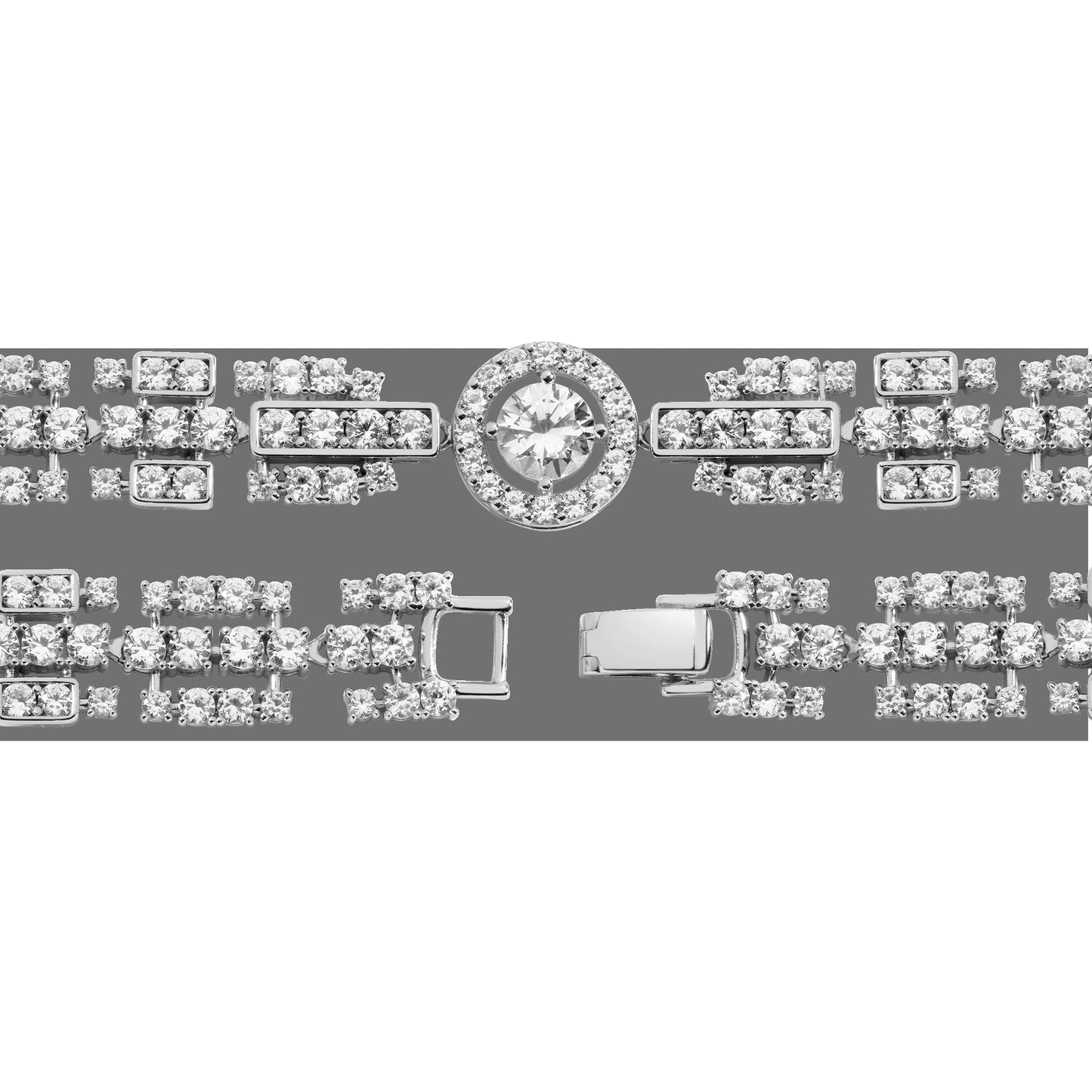 Lab Grown White Sapphire Three Layered Tennis Necklace