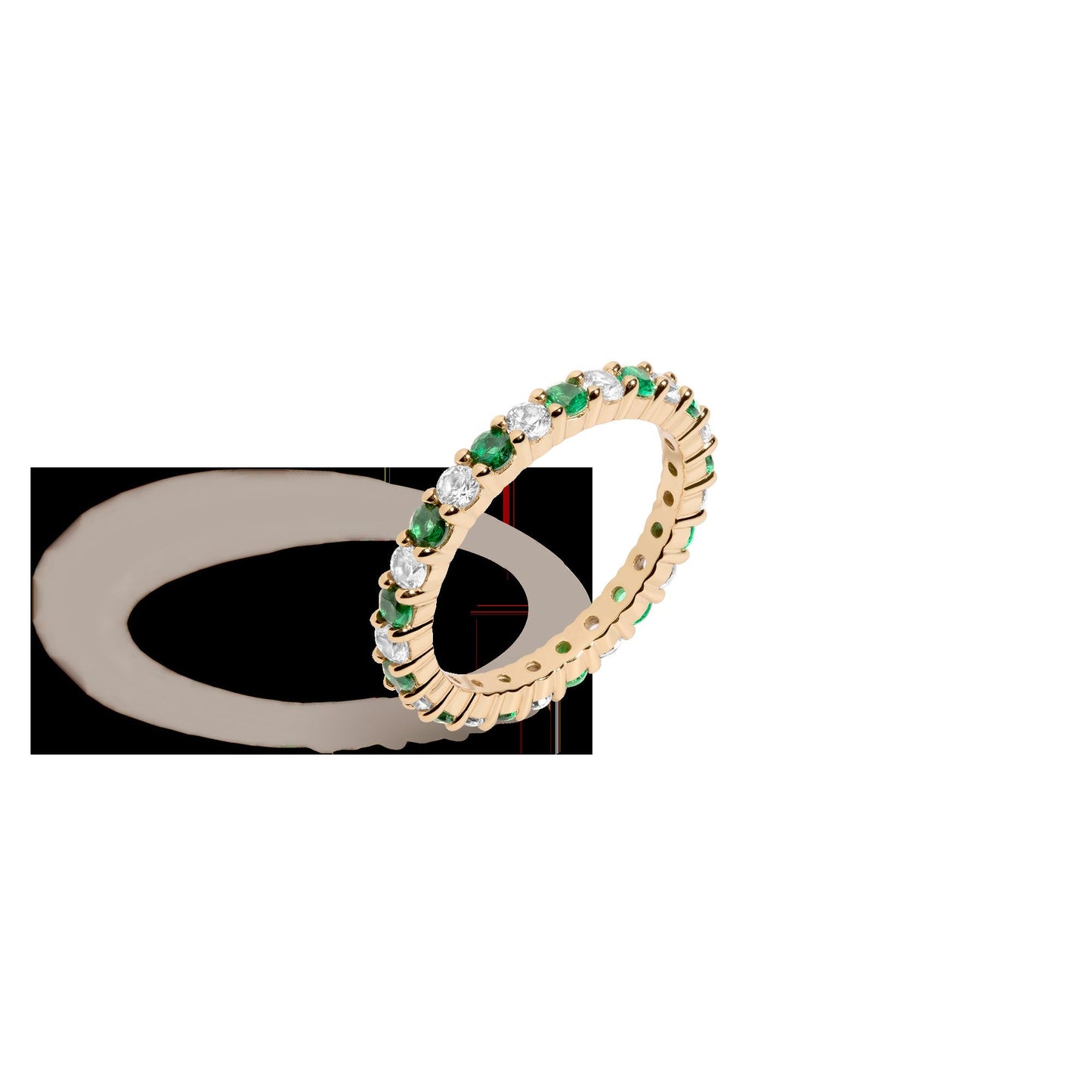 Lab Grown White Sapphire and Green Emerald Alternating Eternity Ring