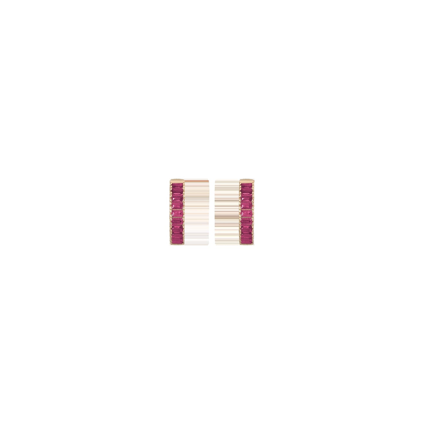 Lab Grown Red Ruby Baguette Huggie Earrings