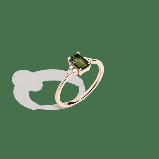 Vintage-Inspired Emerald Cut Ring (Green Tourmaline)