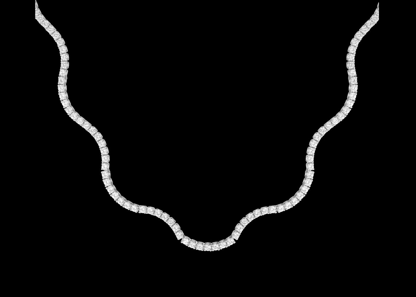 Lab Grown White Sapphire Wave Tennis Necklace