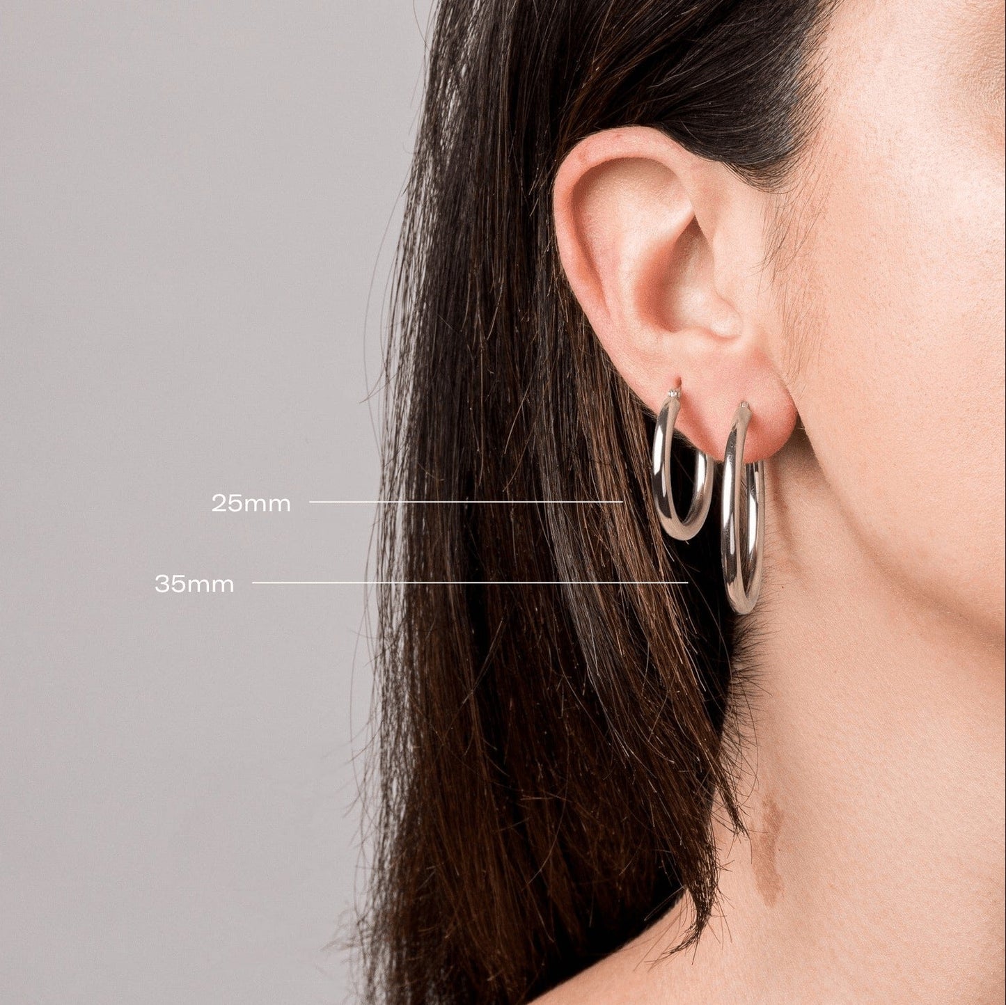 3mm Silver Hoop Earrings - 25mm