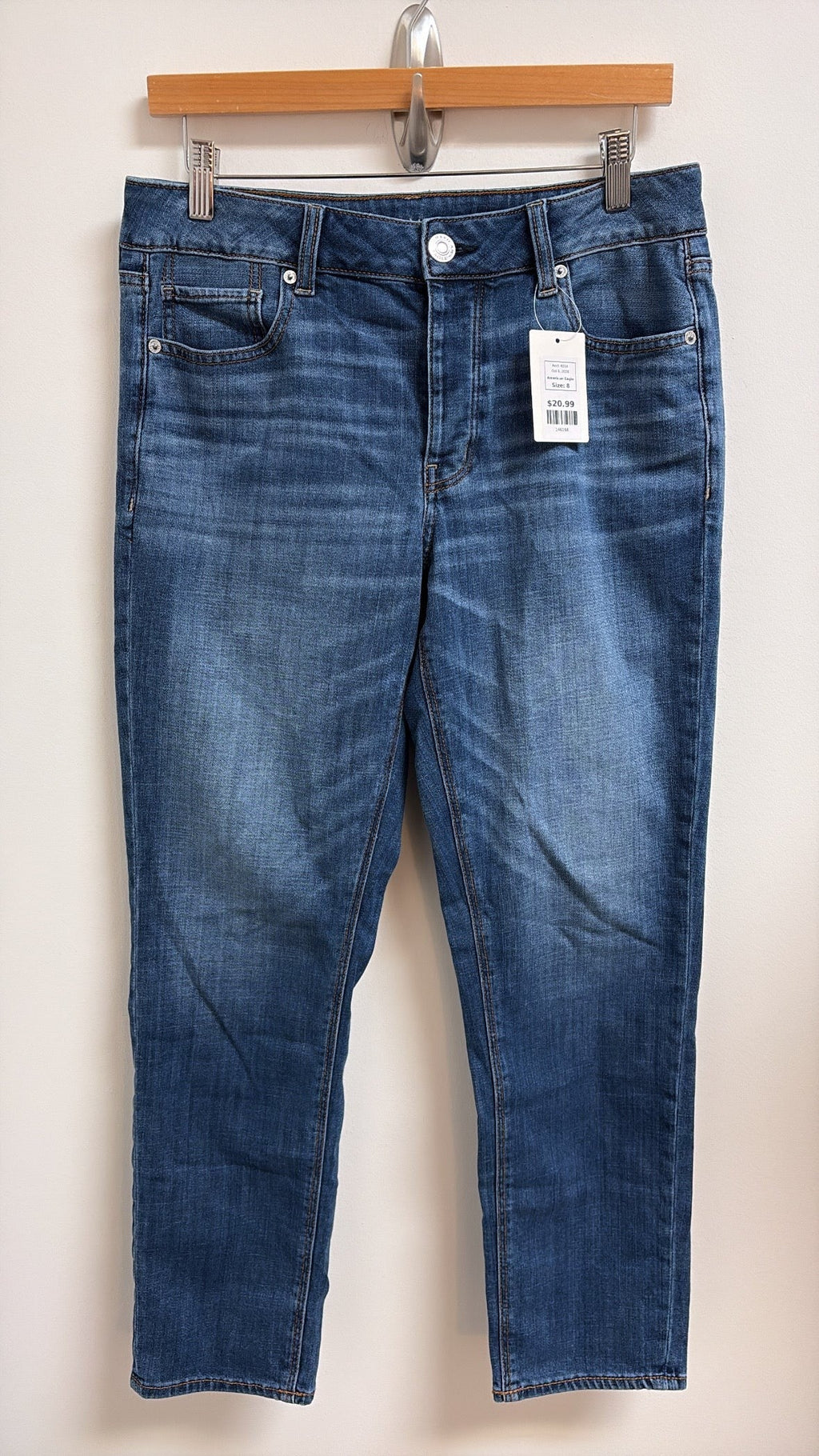 American Eagle 28" Inseam Button Fly Tomgirl Jeans, 8