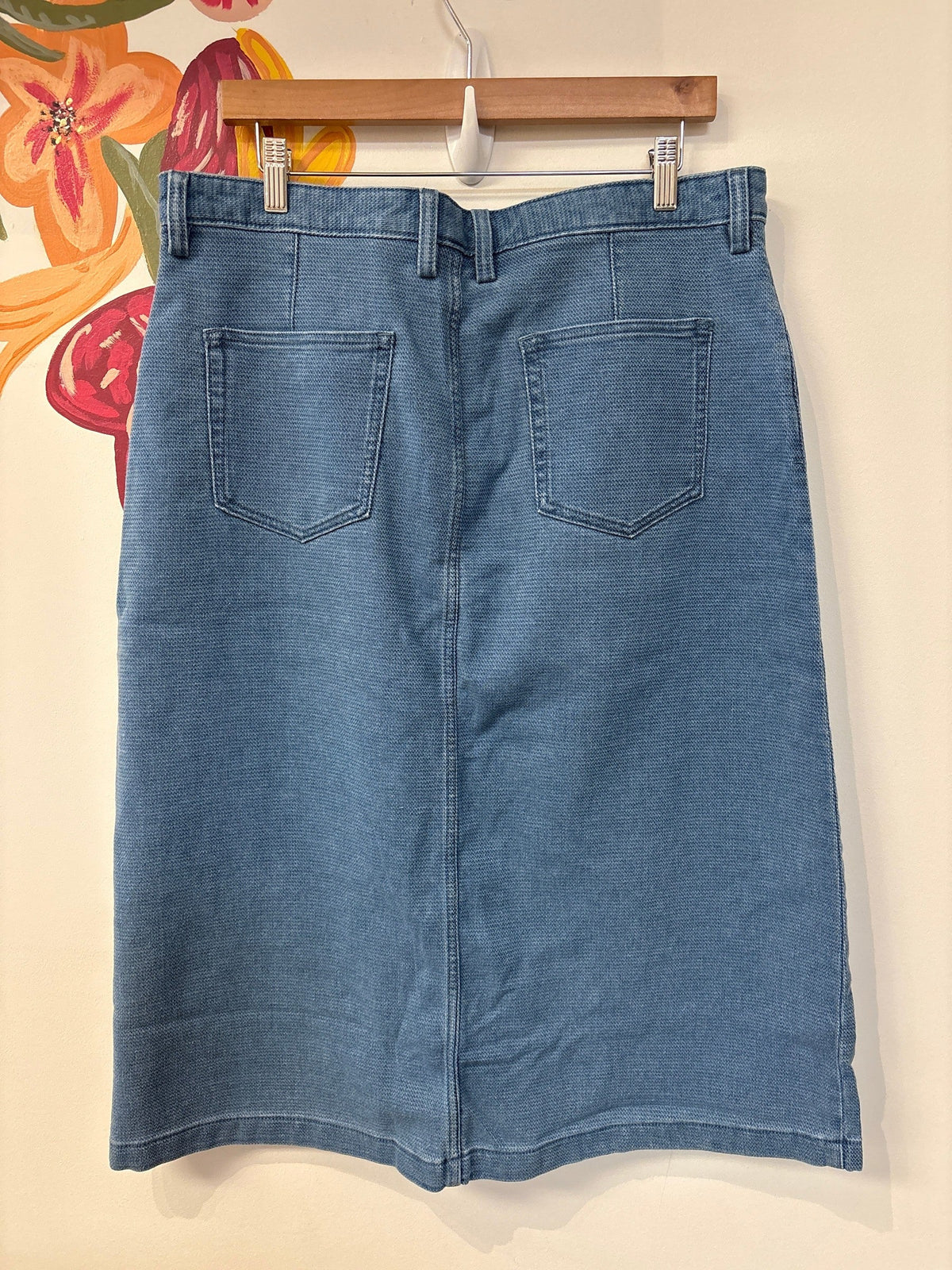 New Duluth Trading Co Dobby Indigo Midi Skirt, 14