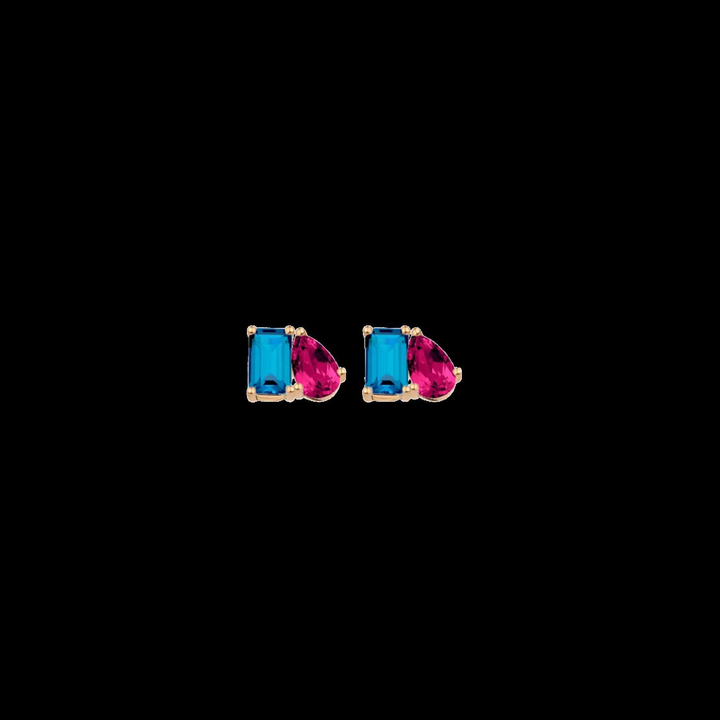 Toi et Moi Gemstone Mini Classic Earring - London Blue Topaz & Red Ruby
