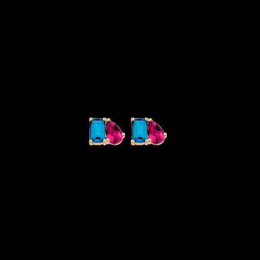 Toi et Moi Gemstone Mini Classic Earring - London Blue Topaz & Red Ruby