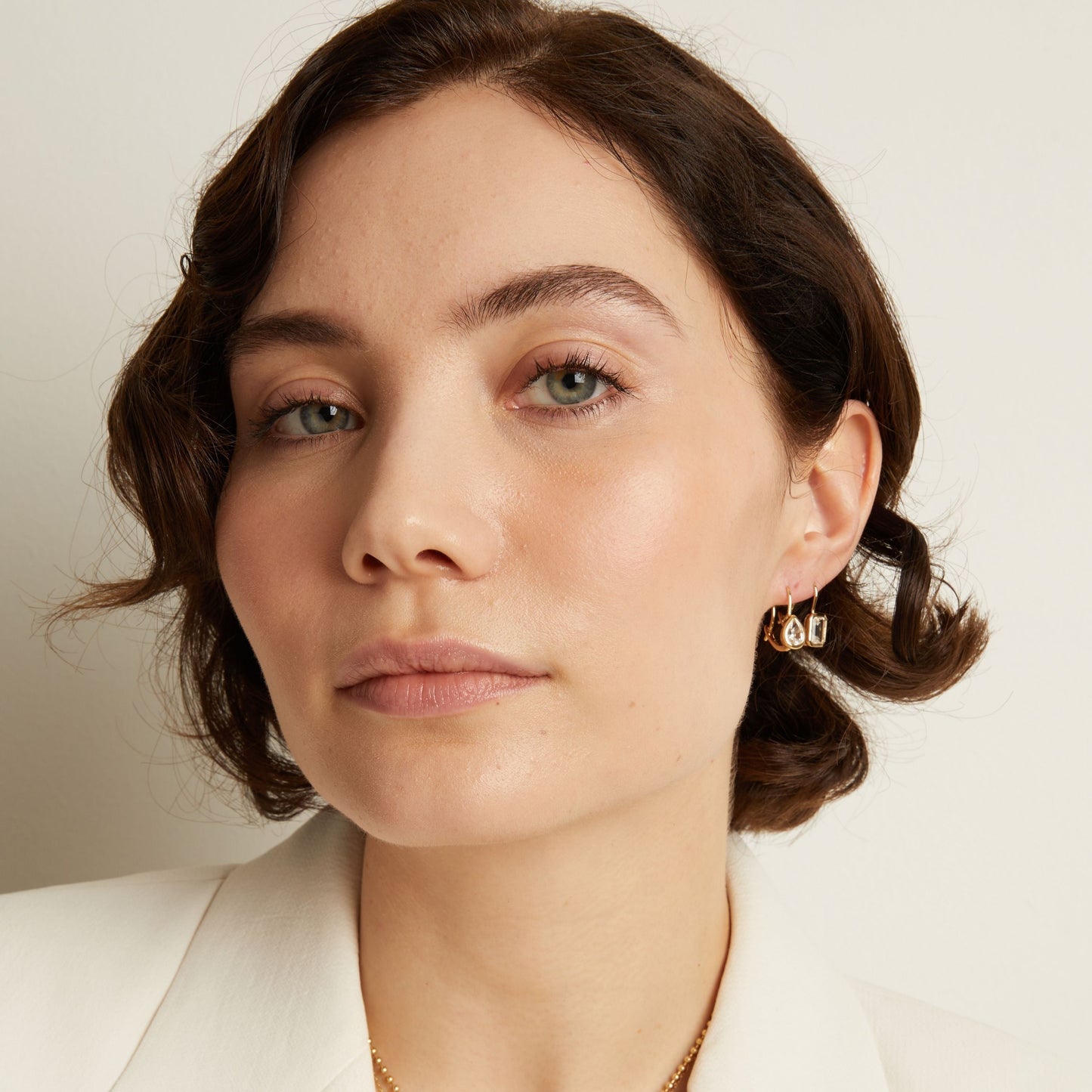 Pear Lab Grown White Sapphire Bezel Drop Earrings