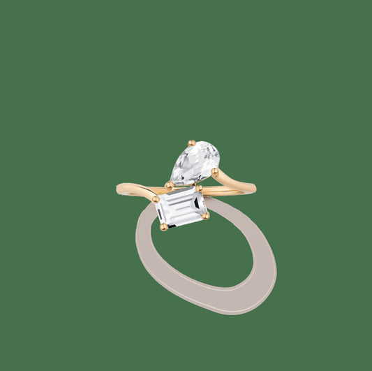 Toi et Moi Gemstone Heirloom Ring - White Topaz & White Topaz