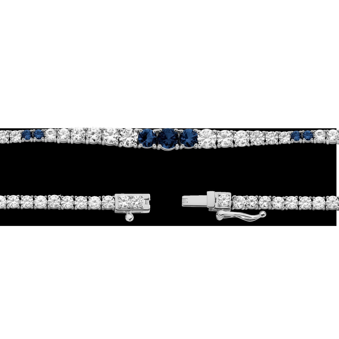 Lab Grown Blue Sapphire and White Sapphire Scalloped Tennis Necklace