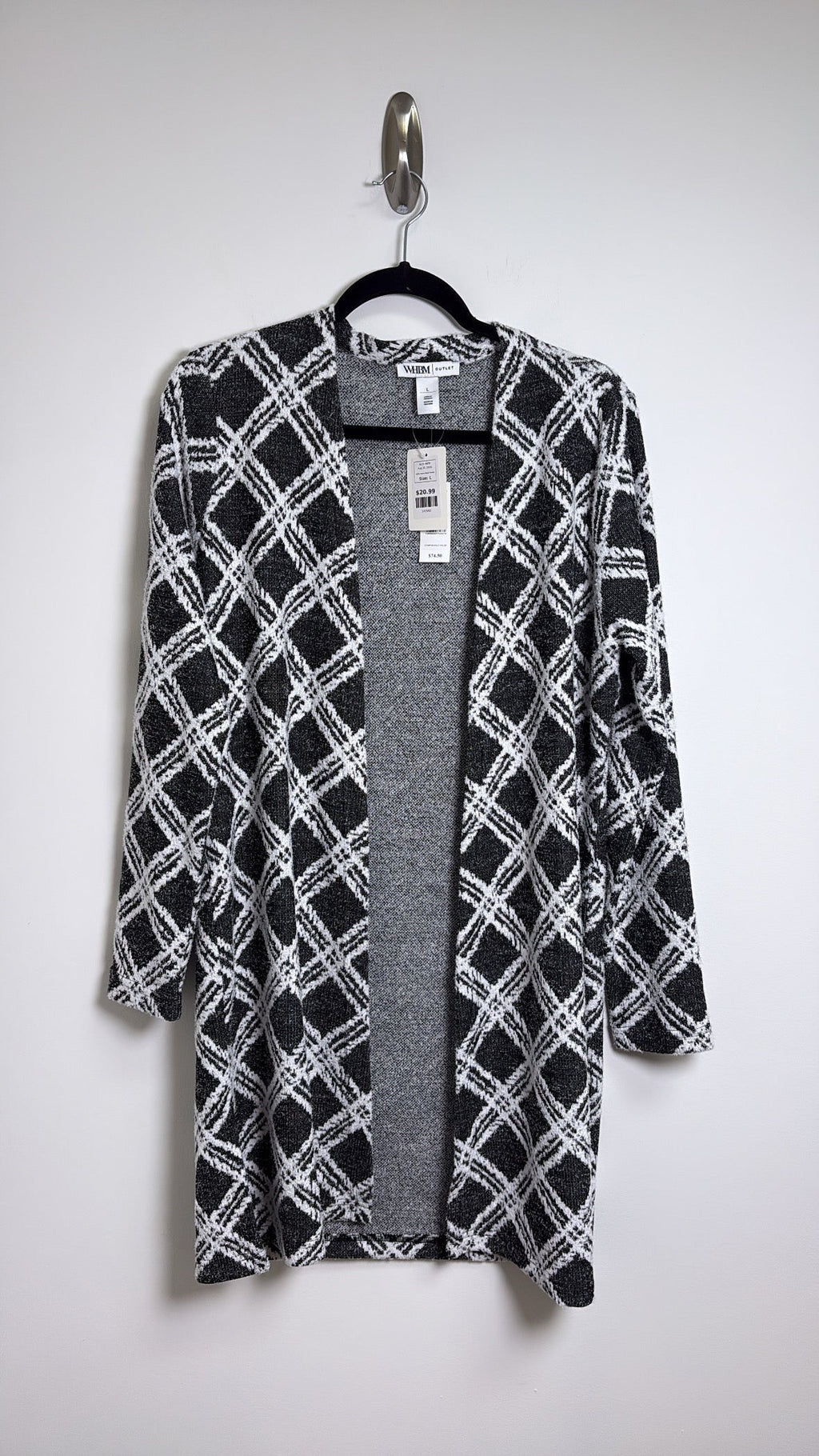 New White House Black Market Black Plaid Sweater, L
