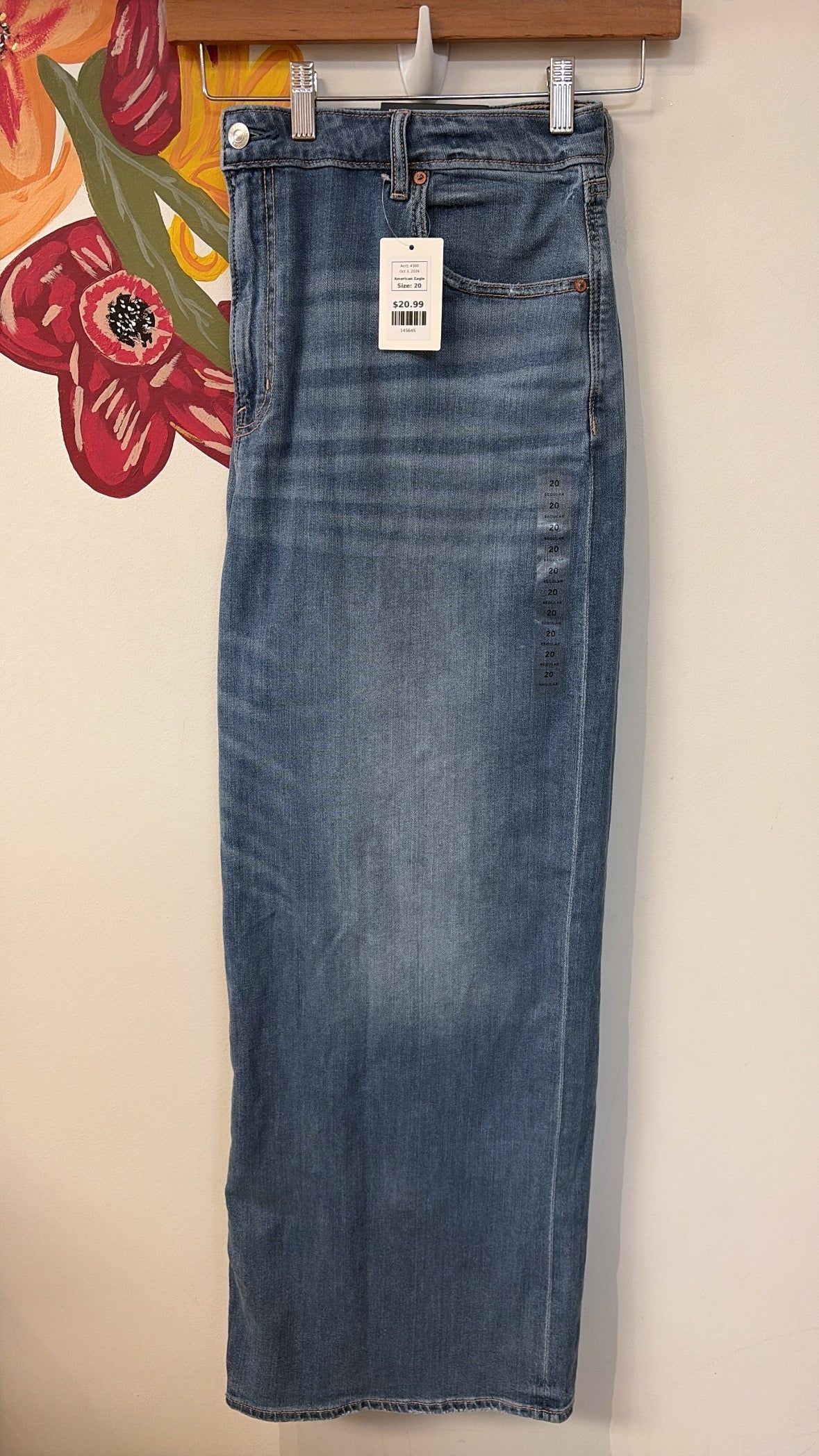New American Eagle Dreamy Drape Baggy Wide Leg 30" Inseam Jeans, 20