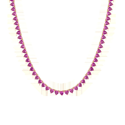Lab Grown Pink Sapphire Heart Tennis Necklace