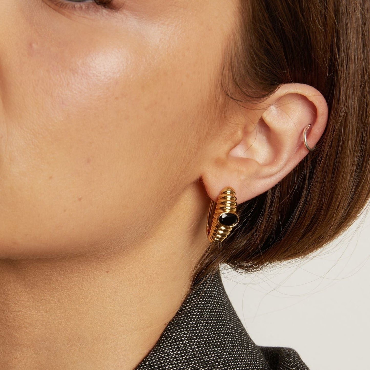 Lab Grown Black Sapphire Art Deco Earrings