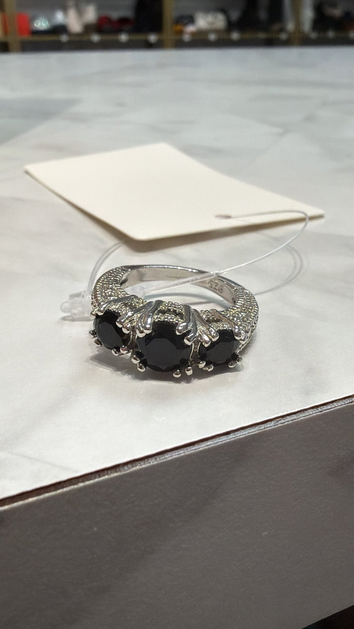 Sterling Silver with Black Stone Ring, 5