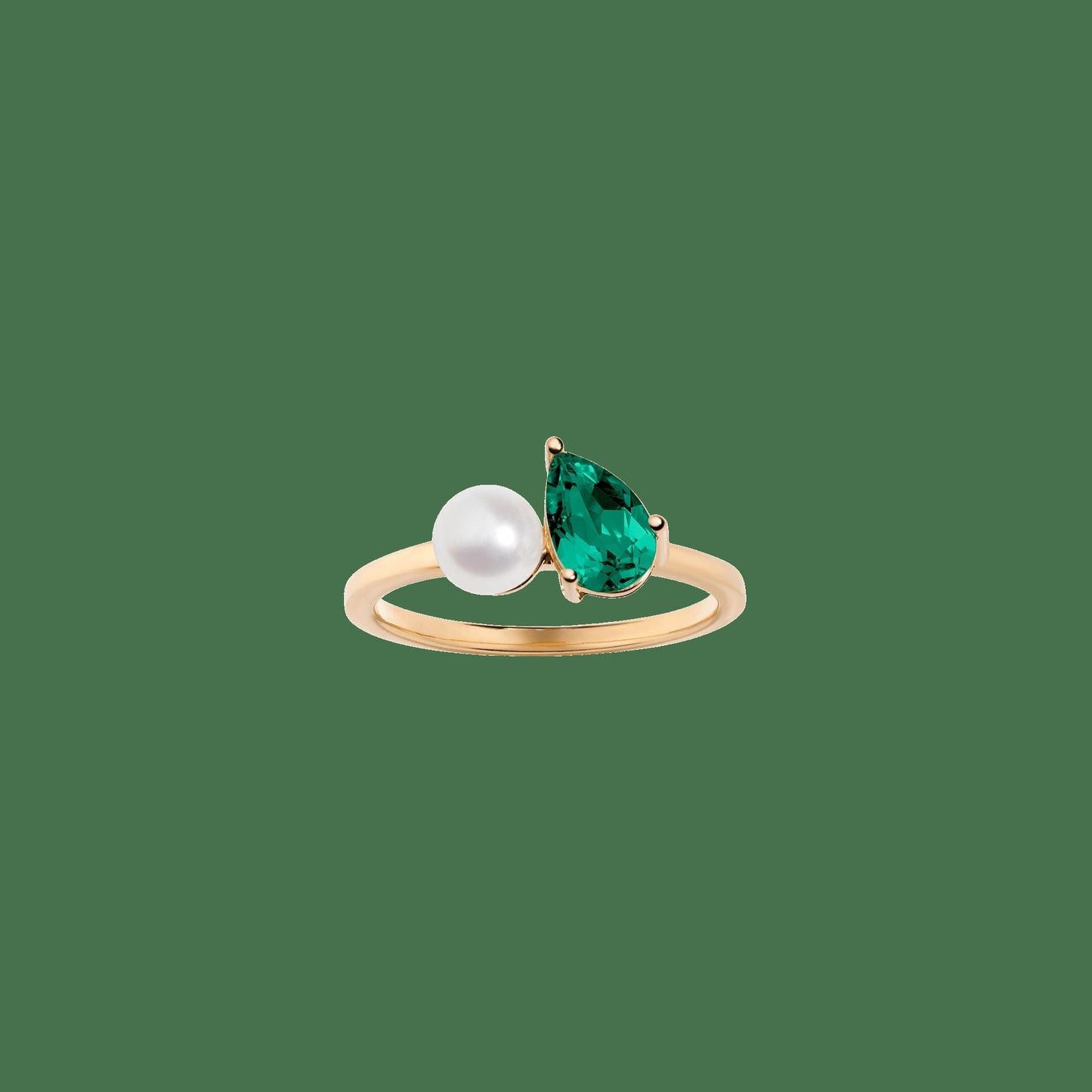 Pearl Toi et Moi Ring - Green Emerald