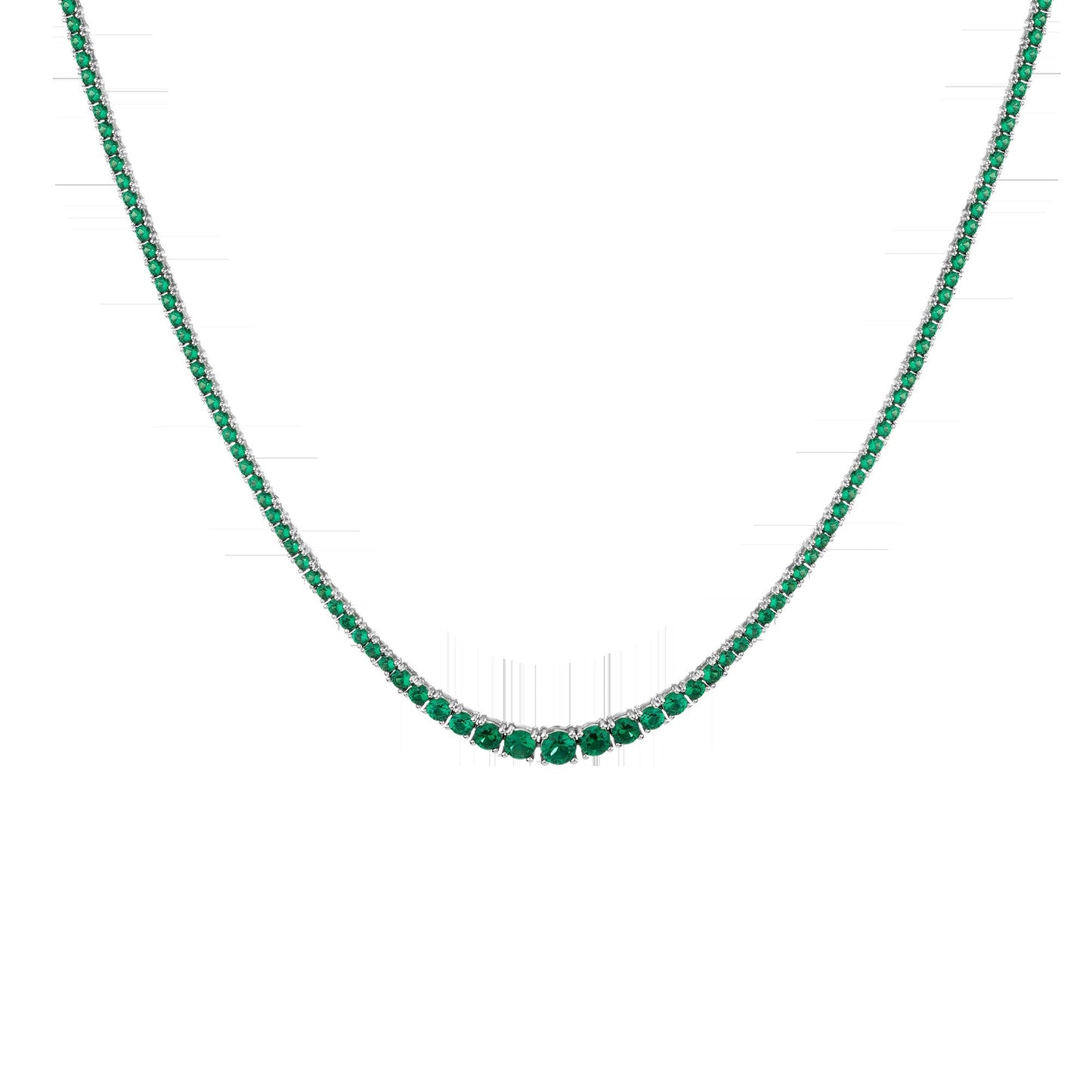 Lab Grown Green Emerald Modern Graduated Tennis Necklace