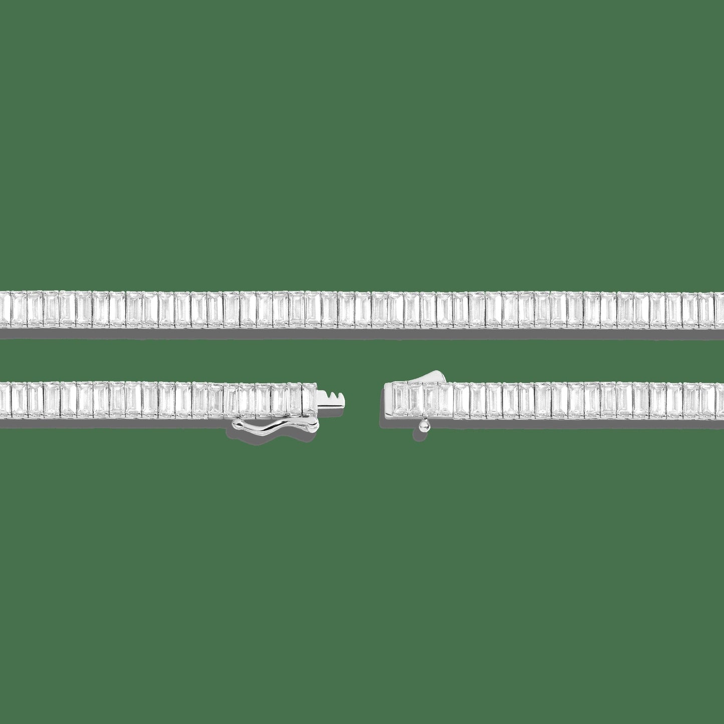 Lab Grown White Sapphire Baguette Tennis Necklace