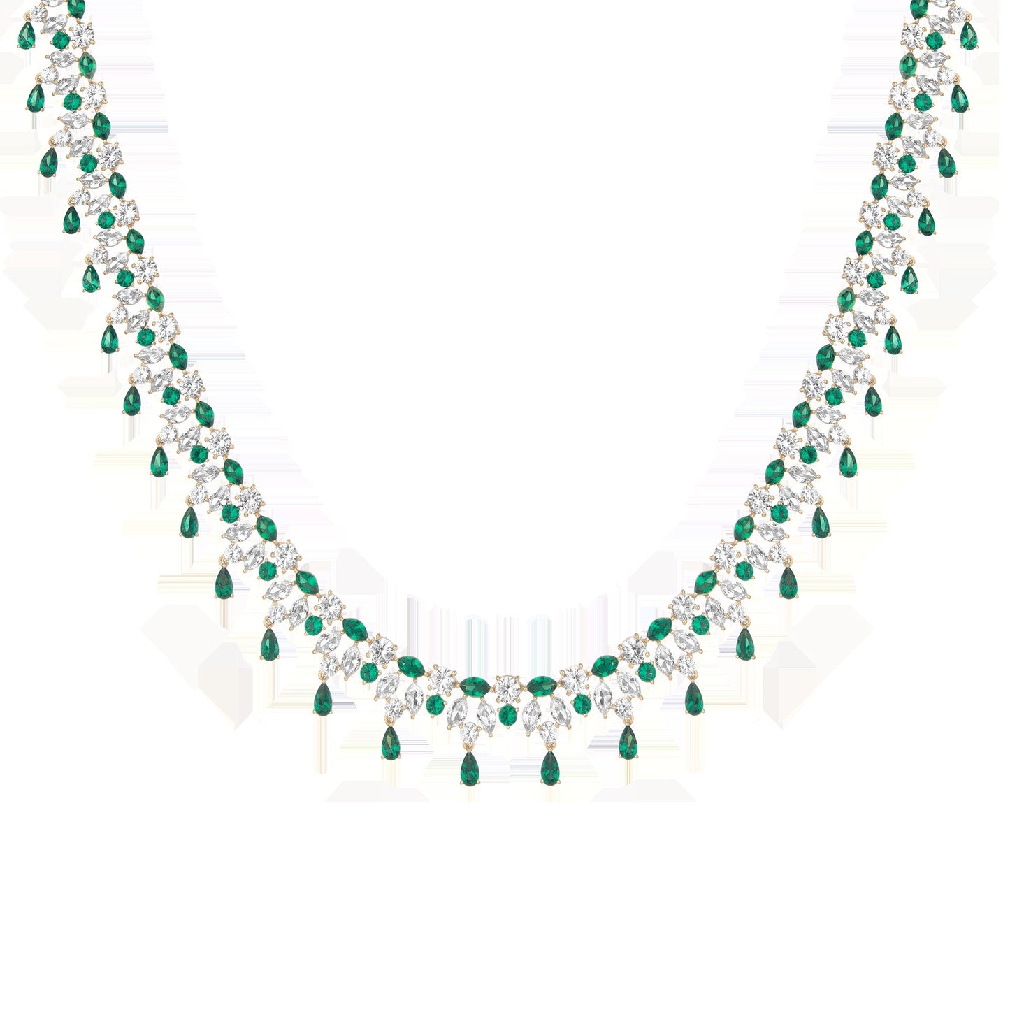 Lab Grown Green Emerald Teardrop Tennis Necklace