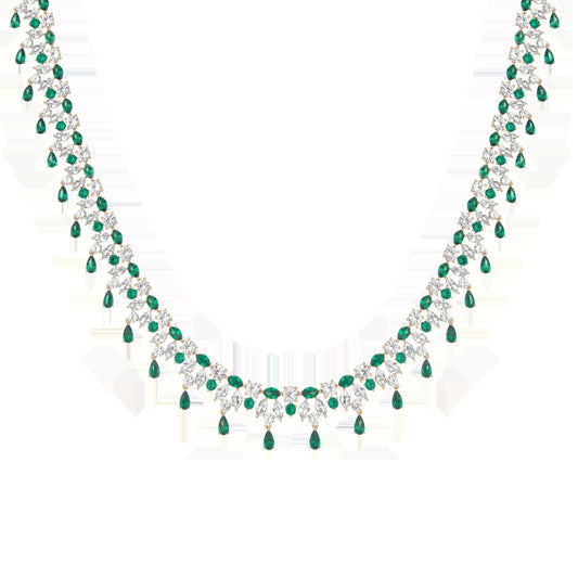 Lab Grown Green Emerald Teardrop Tennis Necklace