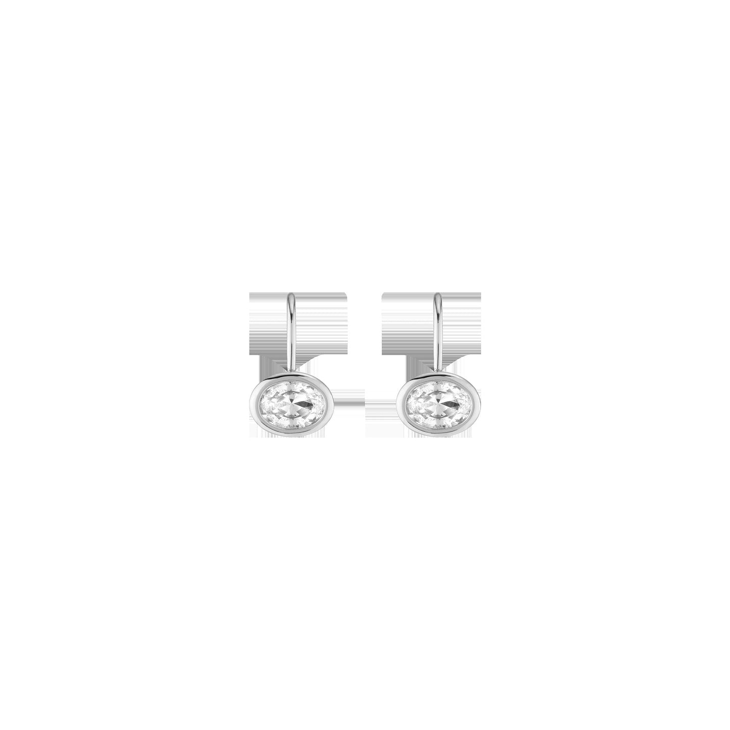 Oval Lab Grown White Sapphire Bezel Drop Earrings