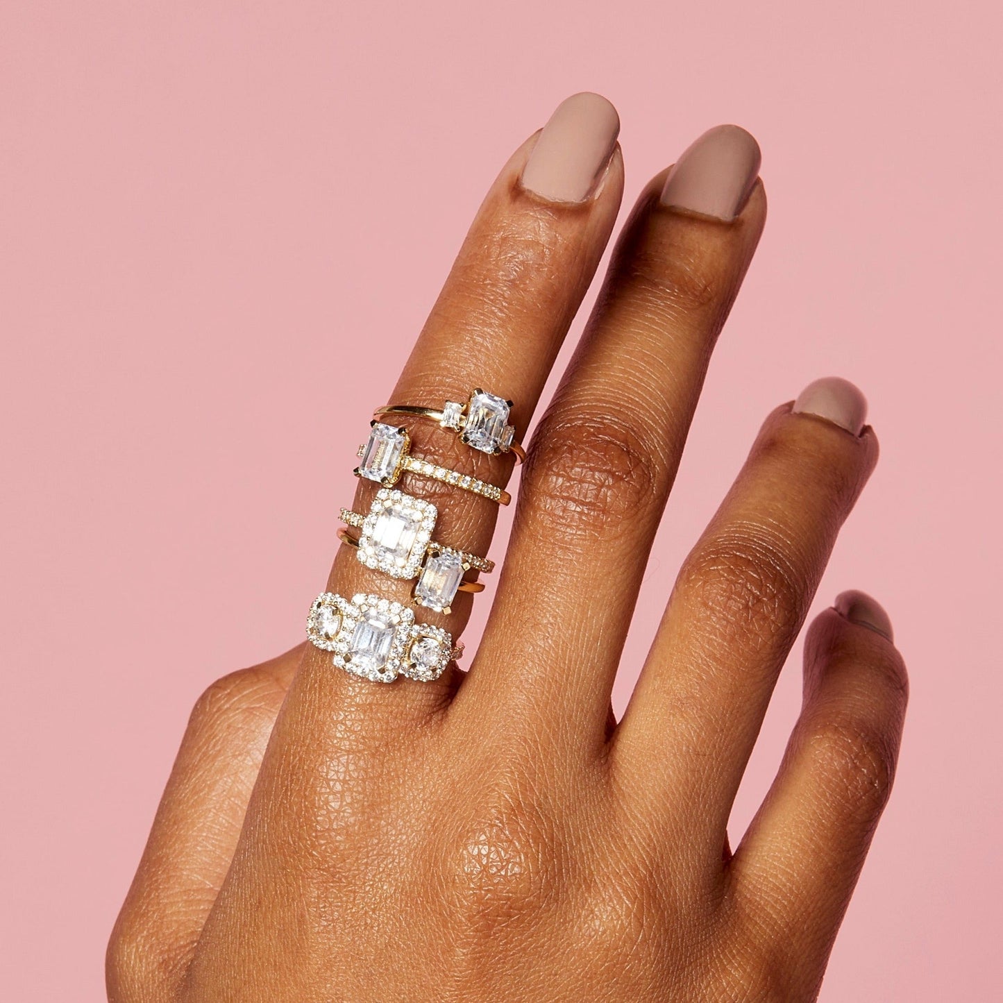 Pavé Emerald Tri-Diamond Ring