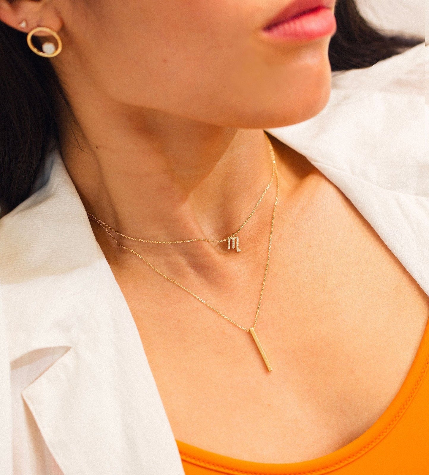 Short Gold Bar Drop Necklace
