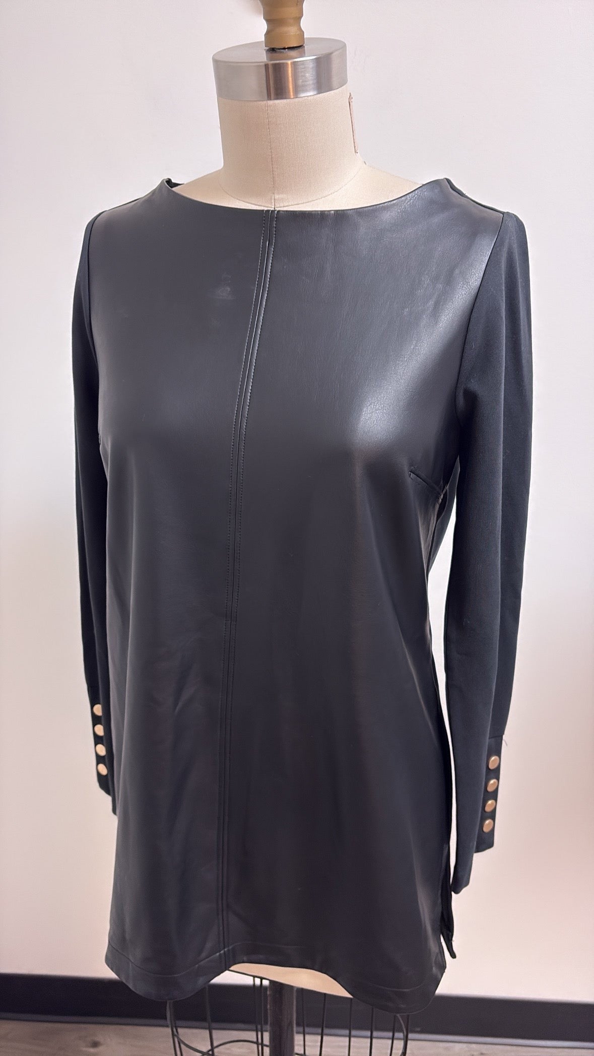 Chico's Black Faux Leather Front Top, S