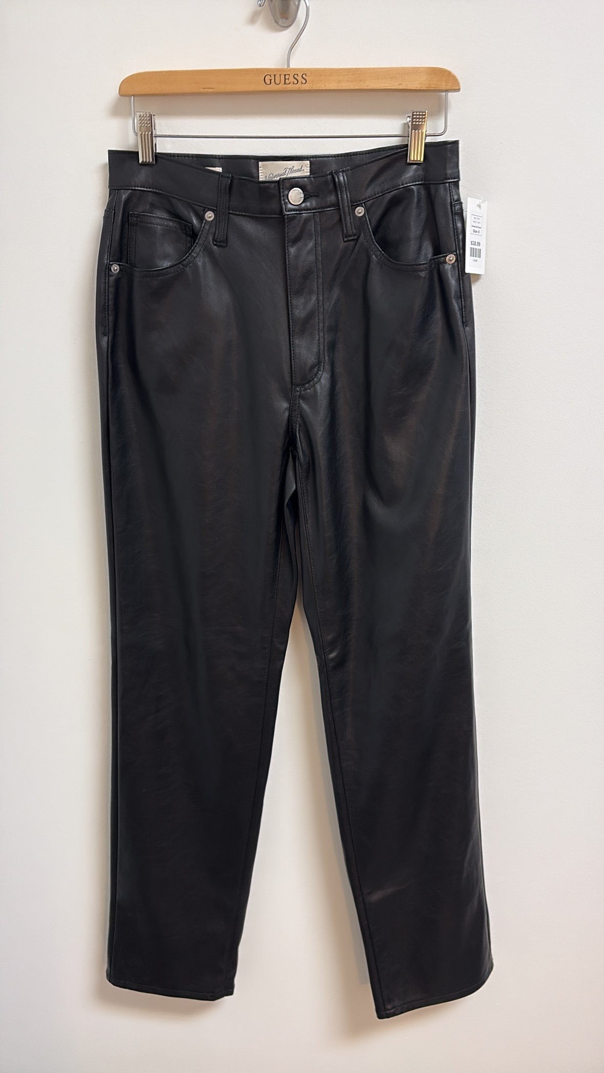 Universal Thread Black Faux Leather 90s Straight 32" Inseam Jeans, 8