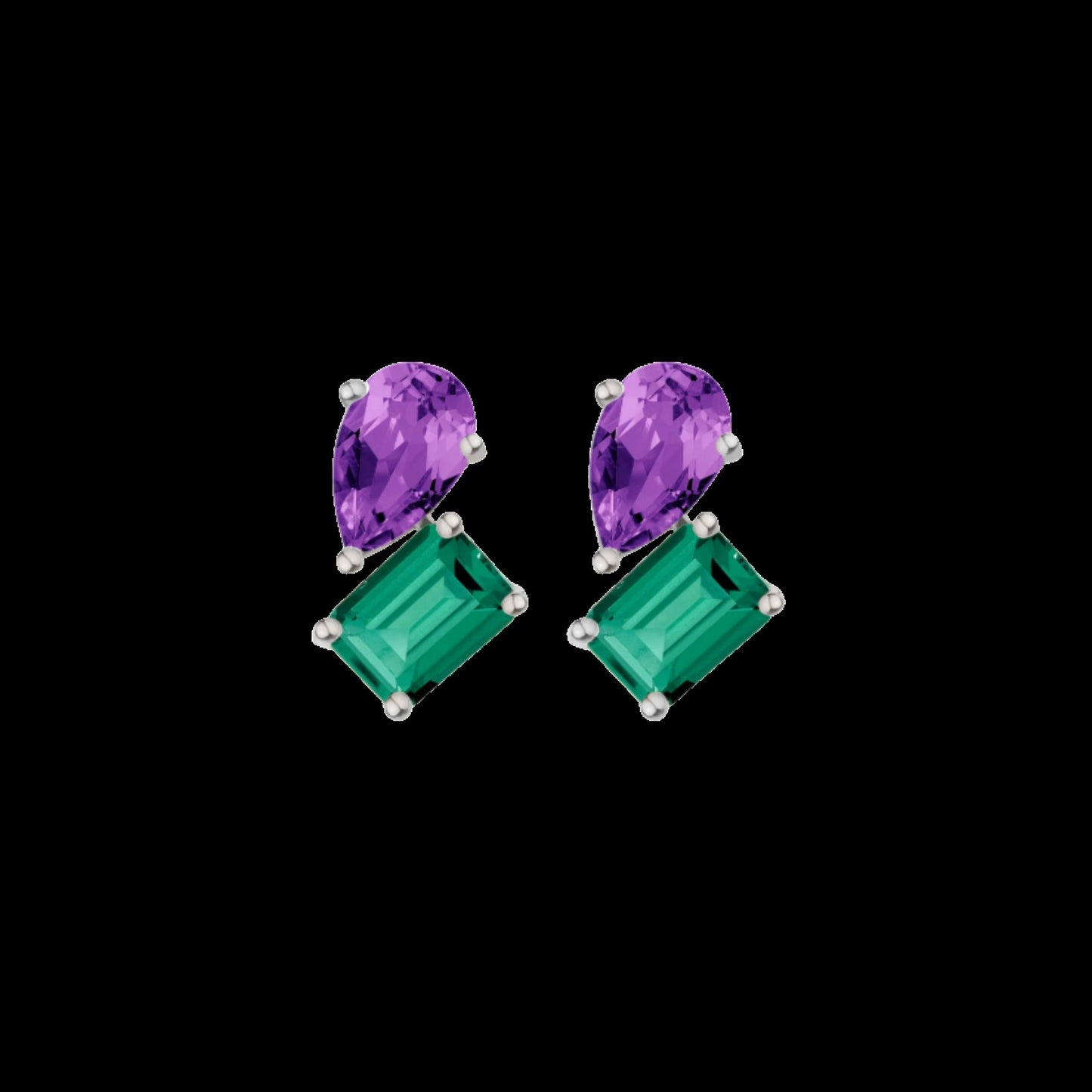 Toi et Moi Gemstone Heirloom Earring - Green Emerald & Amethyst