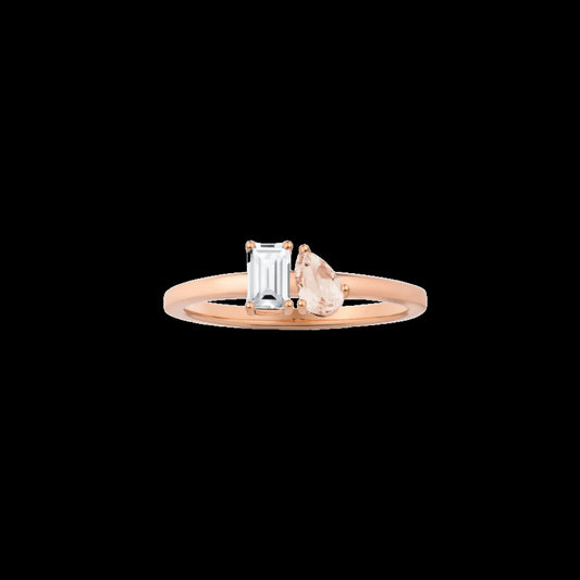 Toi et Moi Gemstone Mini Classic Ring - White Topaz & Morganite