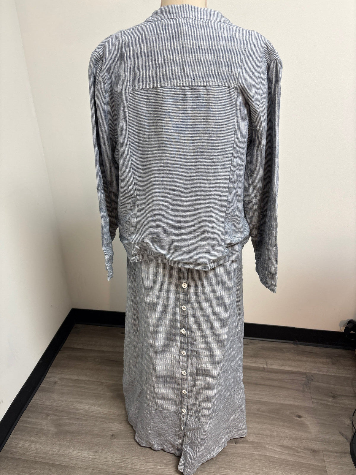 Poetry 2pc Blue 100% Linen Dress + Jacket, 12