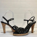 Coach “Stephany” Black Patent Leather Cork Heeled Platform Sandals Size 6.5