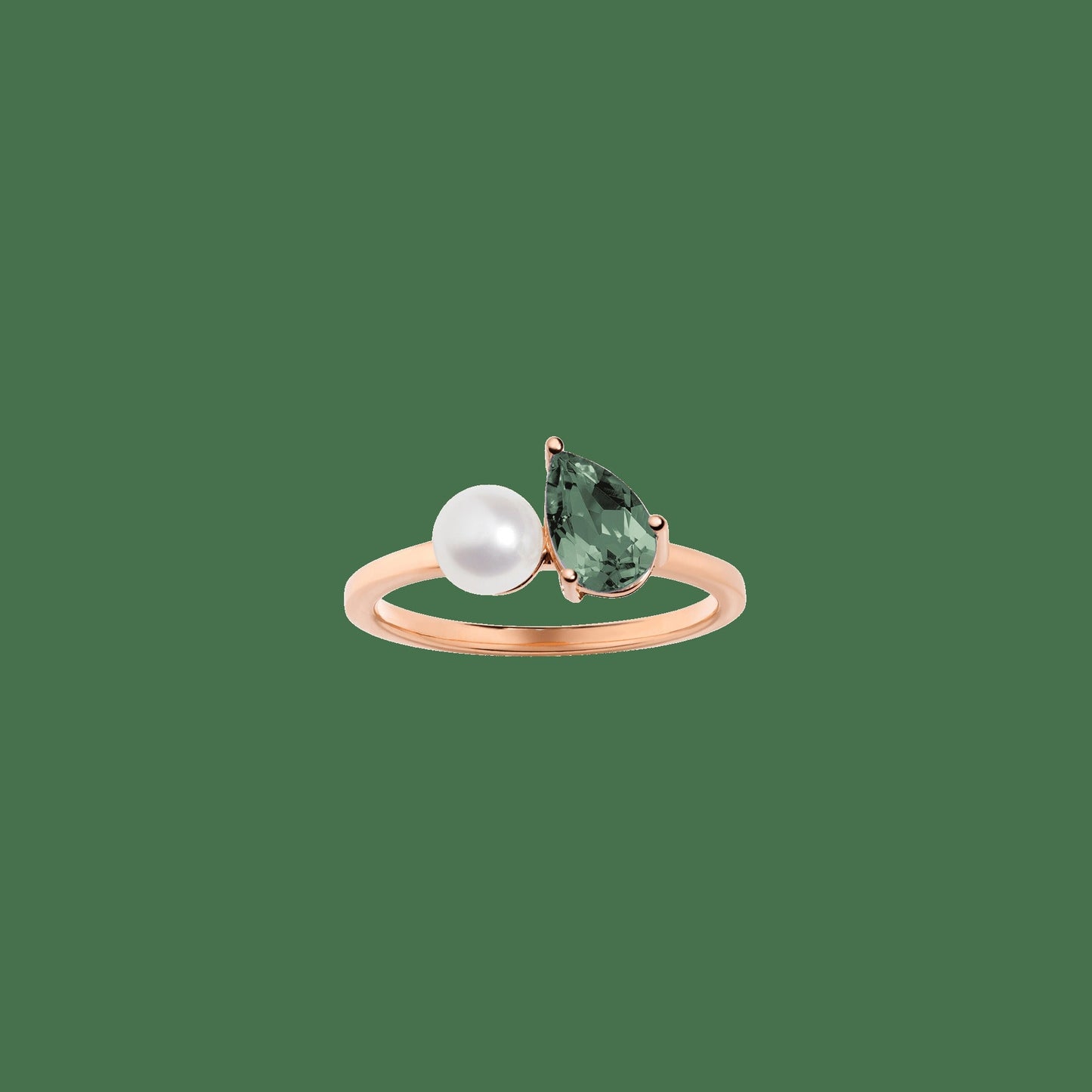 Pearl Toi et Moi Ring - Green Tourmaline