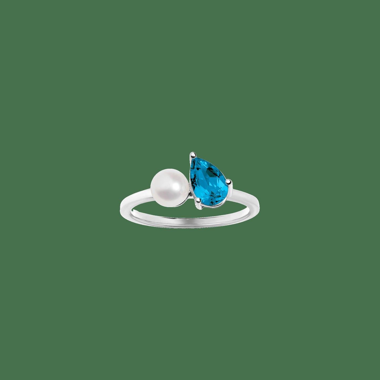 Pearl Toi et Moi Ring - London Blue Topaz
