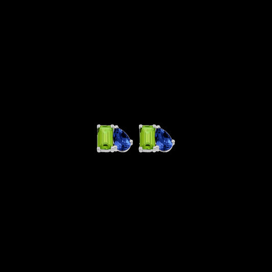 Toi et Moi Gemstone Mini Classic Earring - Peridot & Blue Sapphire