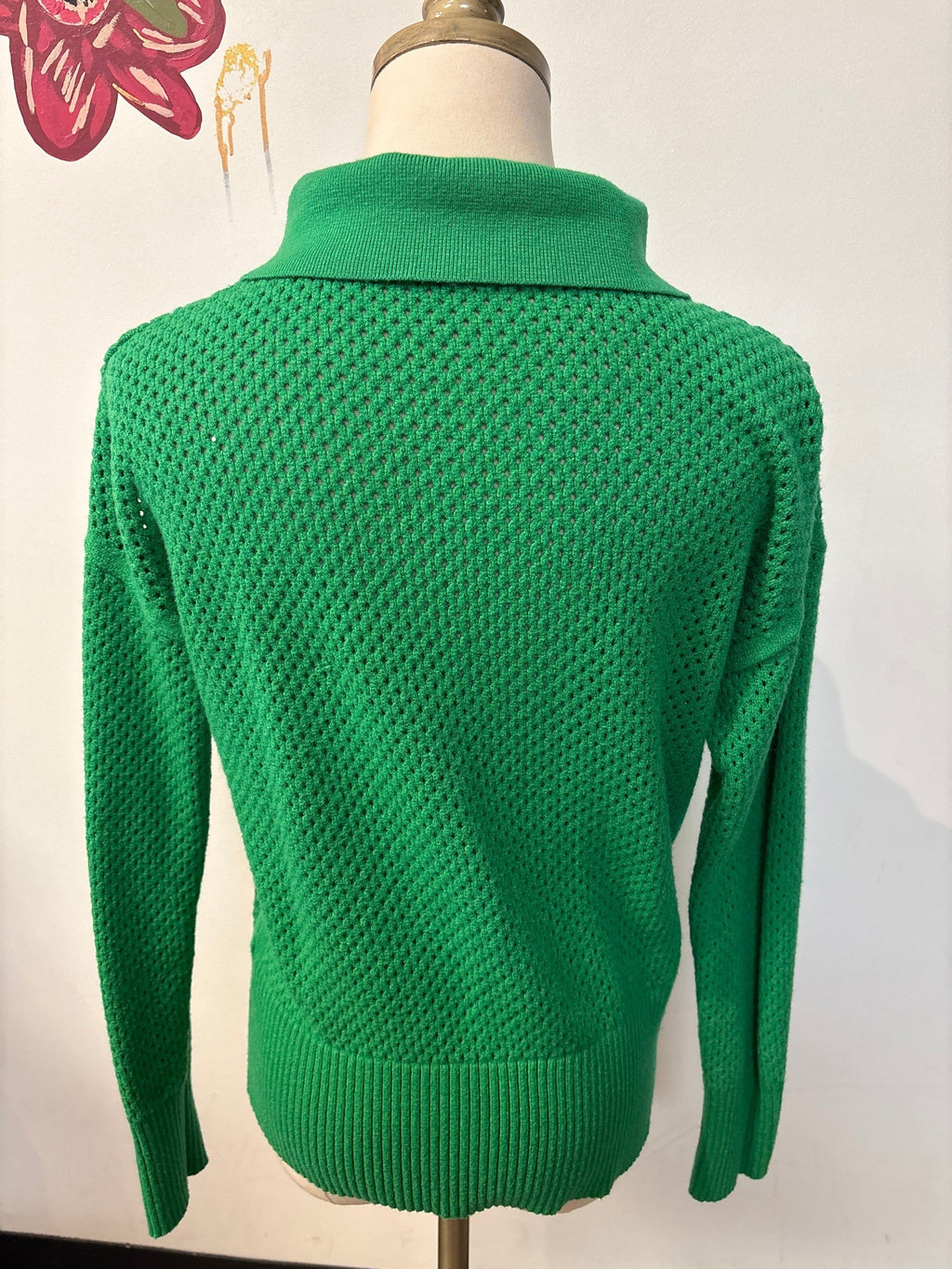 Green Open Stitch Sweater, M