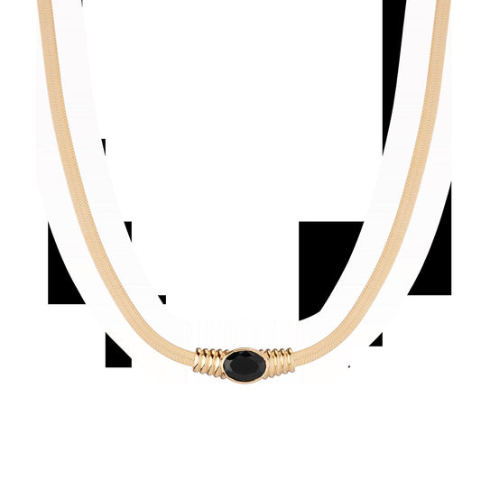 Lab Grown Black Sapphire Art Deco Herringbone Necklace