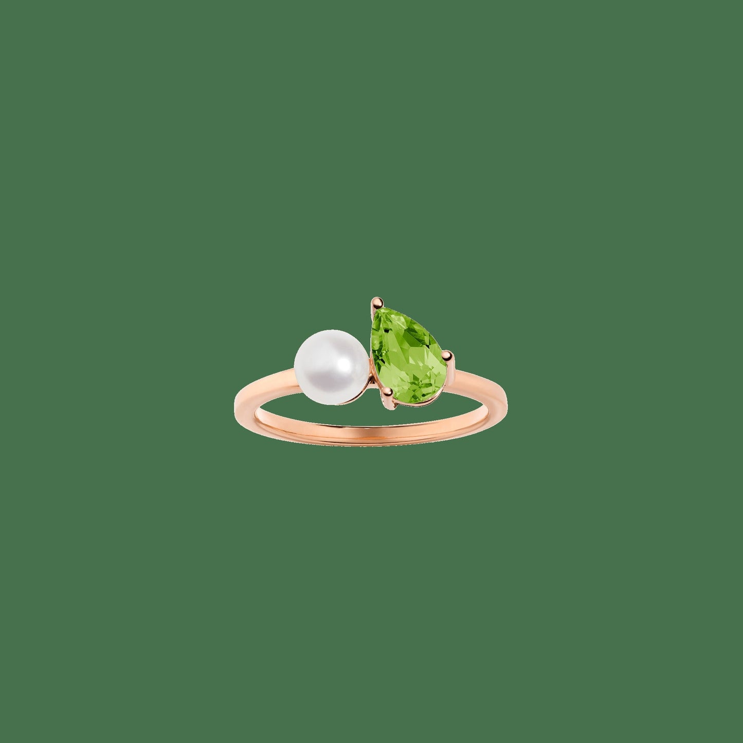 Pearl Toi et Moi Ring - Green Peridot
