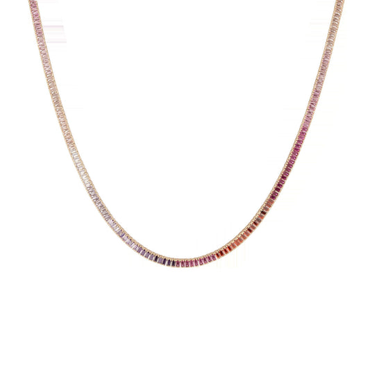 Pink Ombré Baguette Tennis Necklace