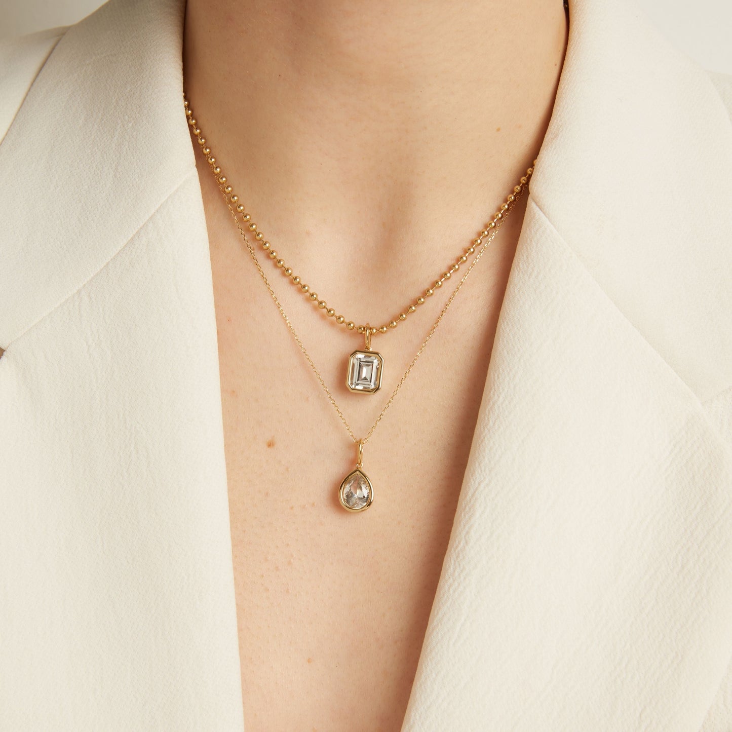 Pear Lab Grown White Sapphire Bezel Pendant