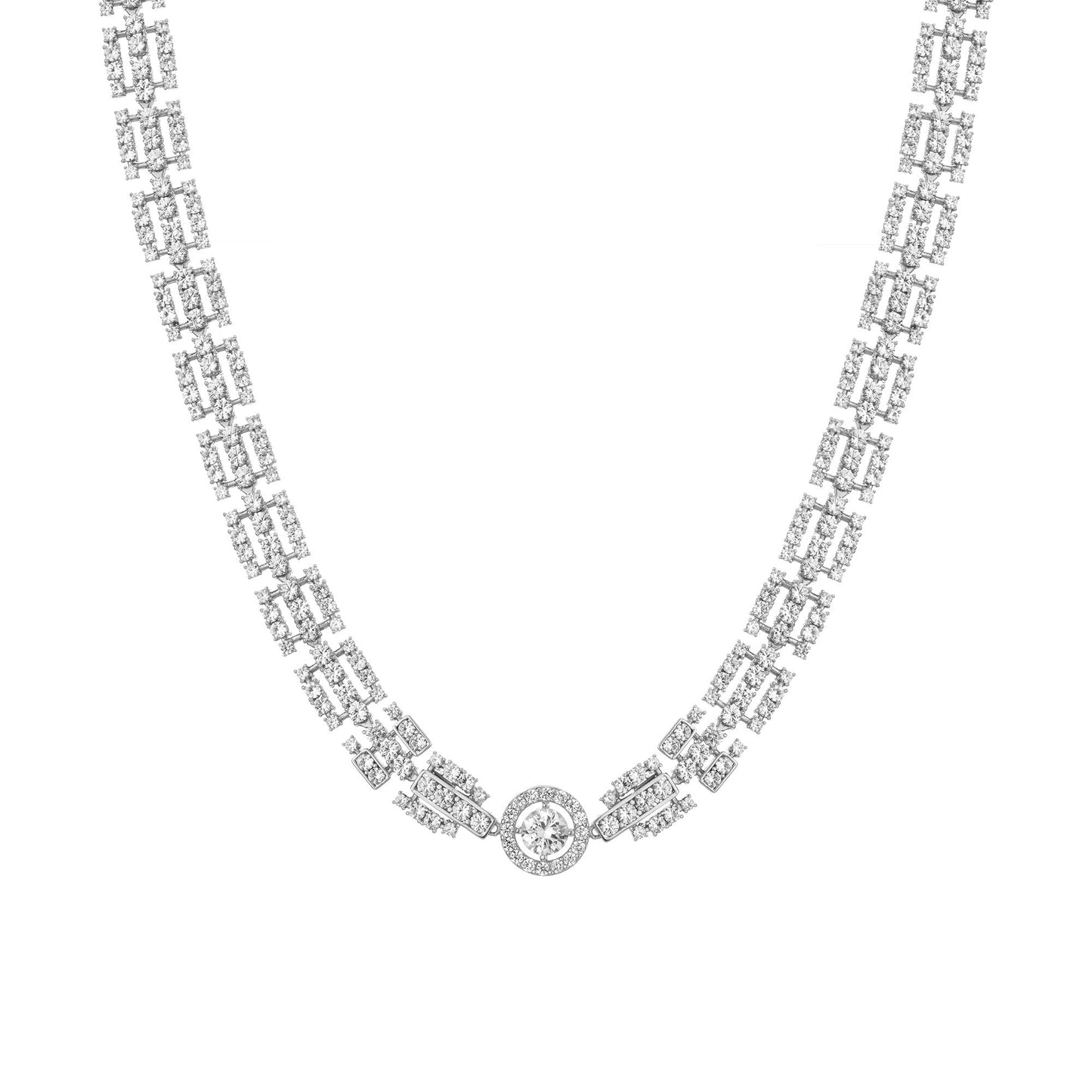 Lab Grown White Sapphire Three Layered Tennis Necklace
