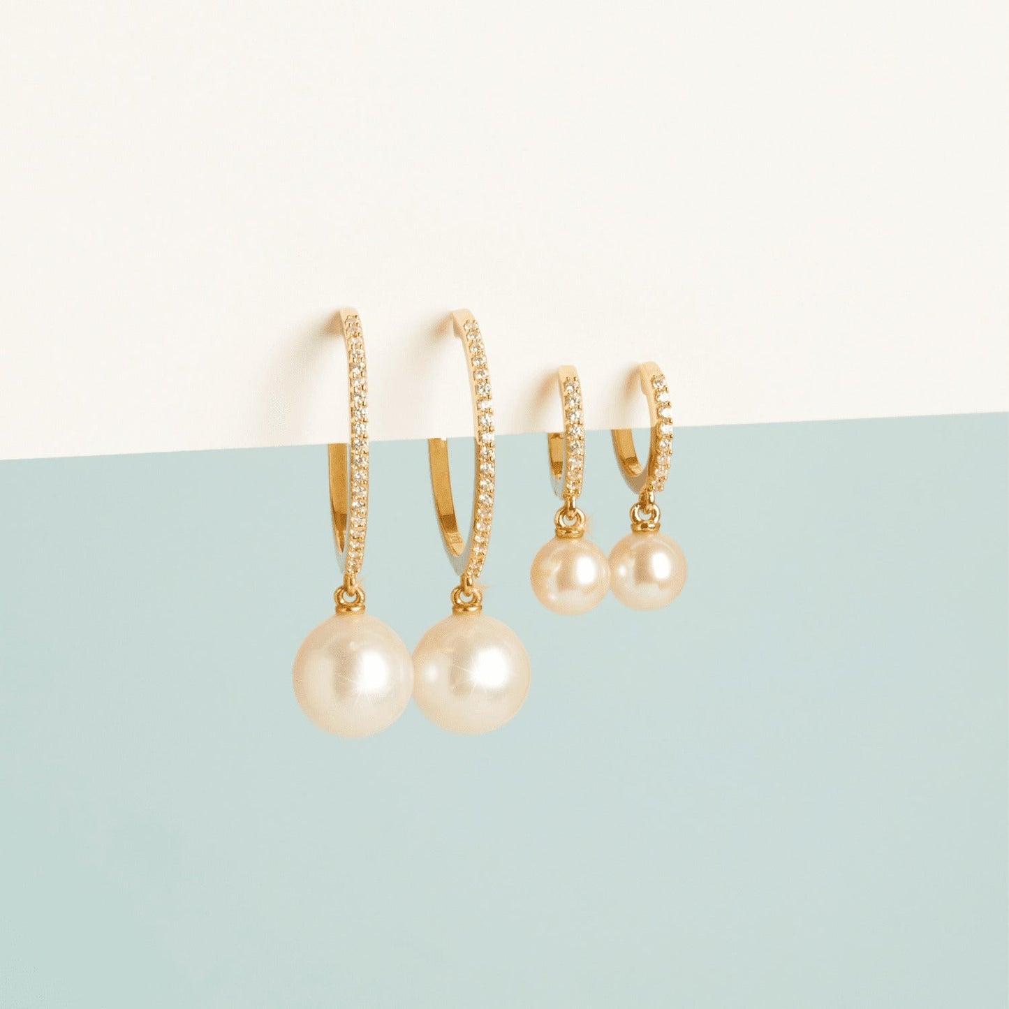Diamond Pearl Huggie Earrings