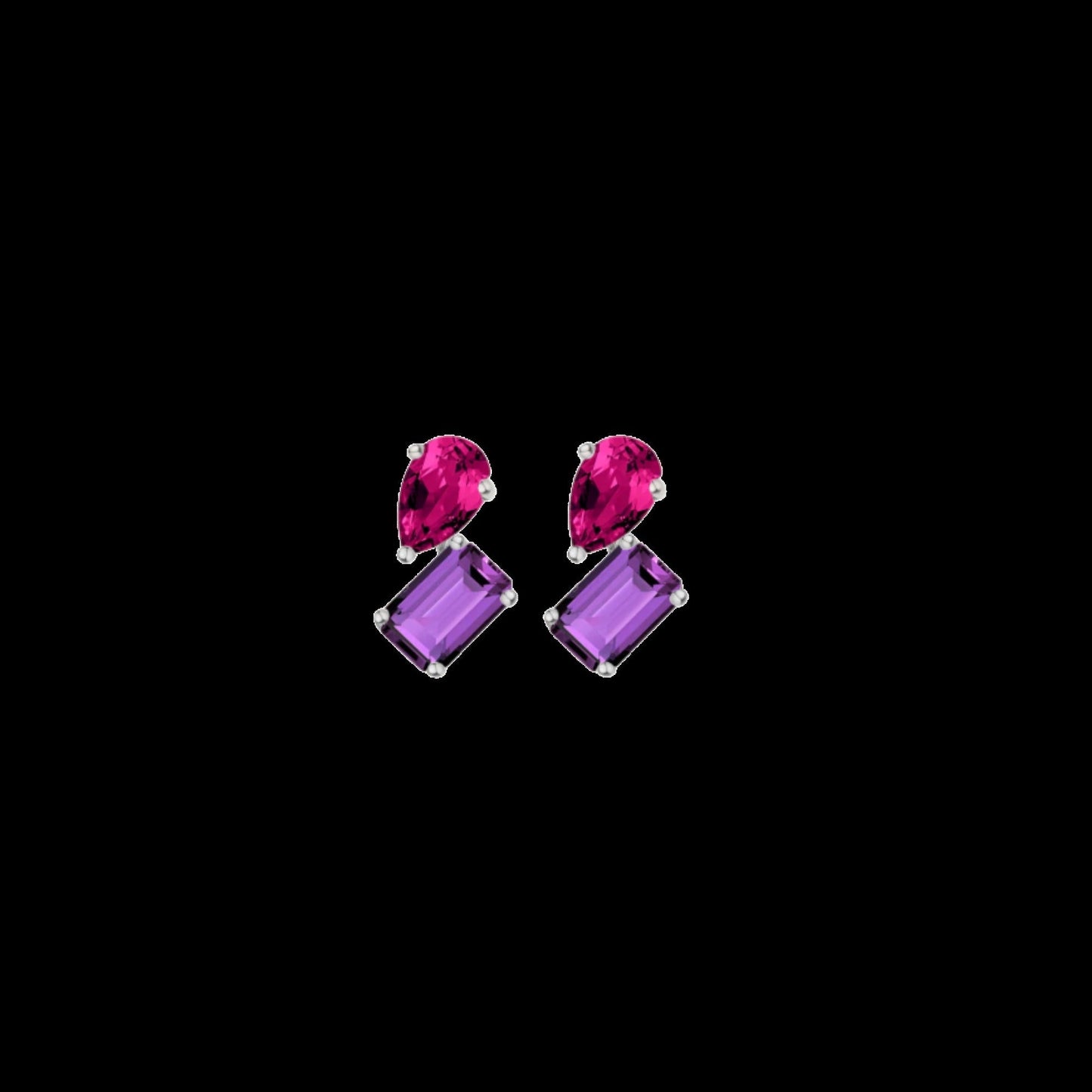 Toi et Moi Gemstone Mini Heirloom Earring - Amethyst & Red Ruby