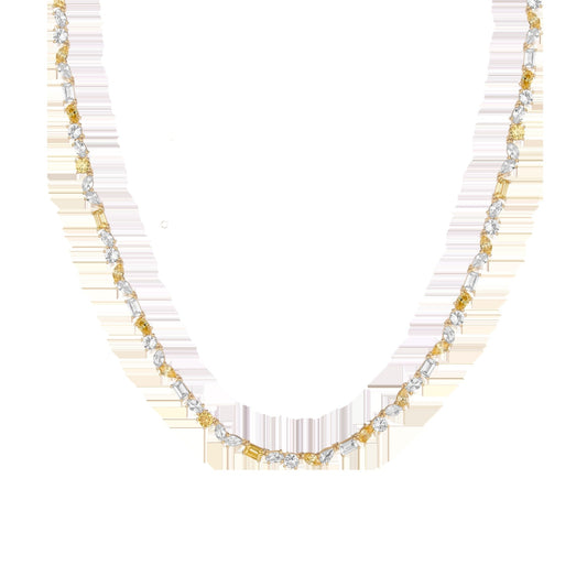 Lab Grown White Sapphire and Canary Mixed Shape Tennis Necklace